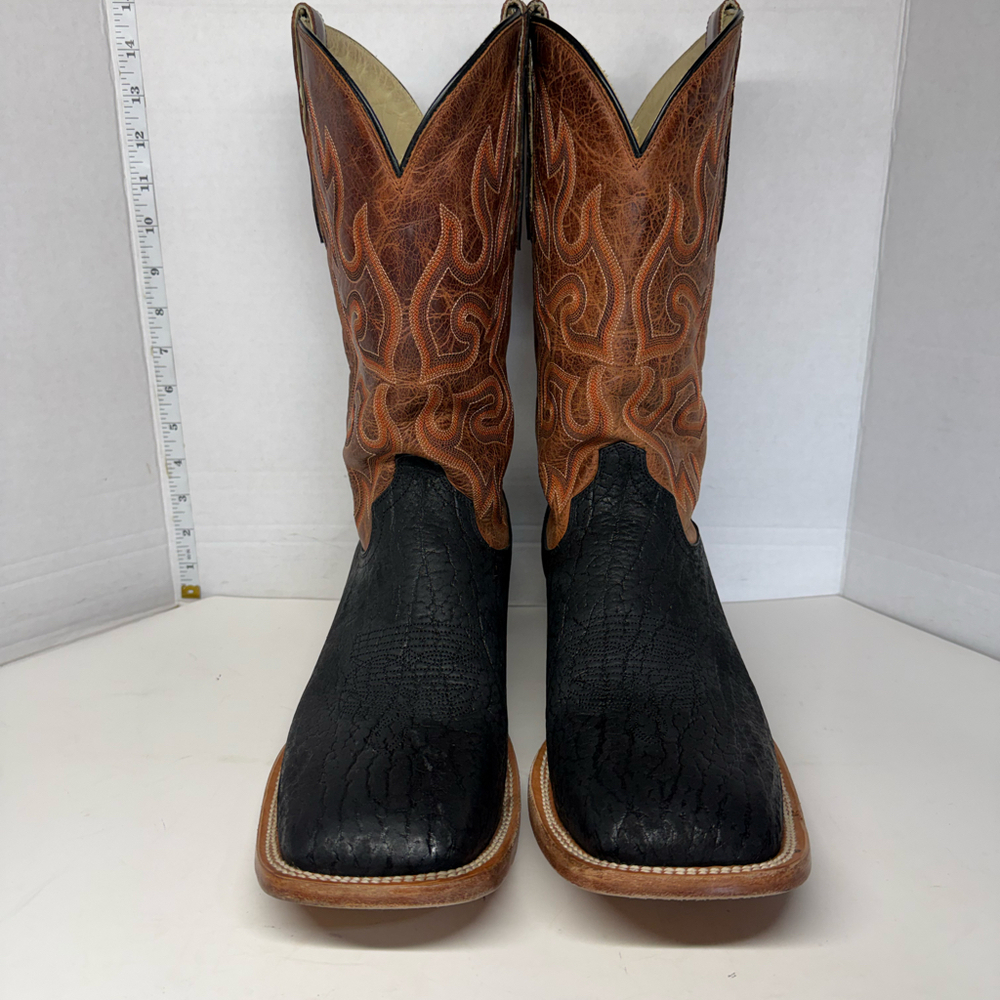 Capitan Men's Elephant Print Western Boots Black / Tan – Size 11.5 D (CMB 6005)